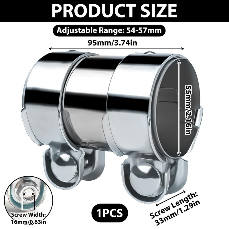 Exhaust Clamp Pipe Connector, 55mm, Stainless Steel