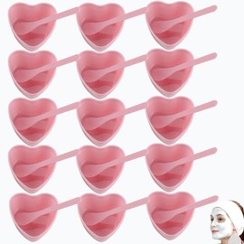 Facial Bowls Plastic Heart Shaped Facial Mask Mixing Set with Spatula Pink Facemask Bowl DIY Skin Care Mixing Tool Kit Esthetician Supplies for Lady Women Home Beauty Salon (pink-15p)