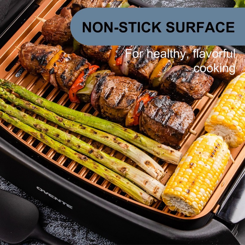OVENTE Electric Indoor Grill with 13x10 Inch Non-Stick Cooking Surface,