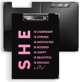 Ku-dayi Inspirational Positive Clipboard Padfolio with Storage Pocket, She is Me Motivational Affirmations Low Profile Clip Boards for Nurse Office Classroom, Gifts for Women Girls, 12.4 x 9.25 in