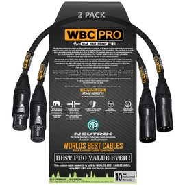 2 Units - 1 Foot - WBC-PRO-Quad Ultra-Silent Ultra-Flexible Balanced Star-Quad Cable with Neutrik Male & Female XLR Plugs & Black Tweed Jacket