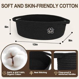 WILLITAT Small Dog Toy Basket, Soft Cotton Rope Dog Cat Toy Bin, Woven Storage Basket for Living Room Nursery, Cats Pet Gift Basket Empty, Decorative Wicker Storage Box with Handle, 13"x 9"x 5"