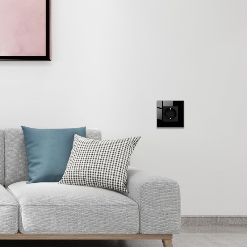 JIMEIDA 2 Pack Socket Glass Black Flush-Mounted Schuko Sockets Protective