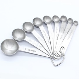 Luomorgo 9 Pcs/Set Measuring Spoons Set, Stainless Steel Measuring Spoons & Tablespoons, 1/16 tsp, 1/8 tsp, 1/4 tsp, 1/3 tsp, 1/2 tsp, 3/4 tsp, 1 tsp, 1/2 tbsp, 1 tbsp for Measuring Ingredients