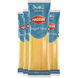 Haddar 100% Durum Semolina Angel Hair Pasta, 1lb (4 Pack) | Cholesterol & Sodium Free | Quick Cook Time | Perfect to Use in Pasta Dishes or Salads | Certified Kosher