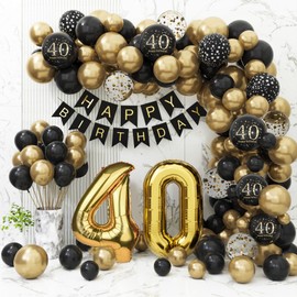 40th Birthday Decorations for Men Women, Black and Gold 40th Birthday Balloons Party Decorations with 40th Happy Birthday Banner，Black and Gold Balloons Black Gold Decor for 40th Birthday Party
