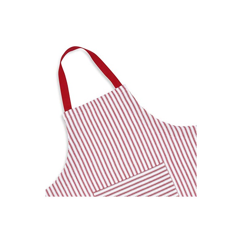 Cackleberry Home Red and White Ticking Stripe Woven Cotton Bib