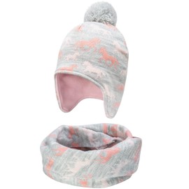 Foruhoo Boys' Winter Beanie Hat, Girls' Knitted Hat with Bobble, horse set