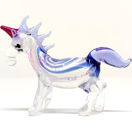 Sansukjai Unicorn Miniature Figurines Animals Hand Blown Color Glass Art Collectible Gift Decorate, Pink Blue
