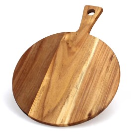 Ayiaren Acacia Wood Cutting Board with Handle Wooden Chopping Board Round Paddle Cutt...