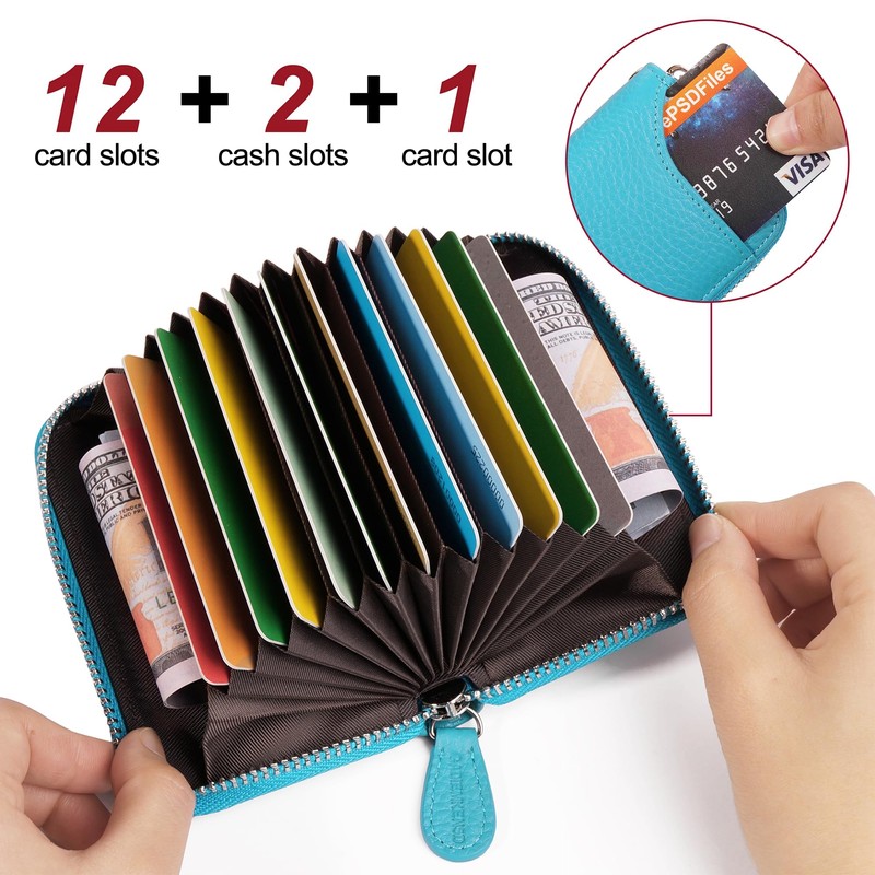GADIEMKENSD Credit Card Holder RFID Protection Leather Wallet 14 Compartments