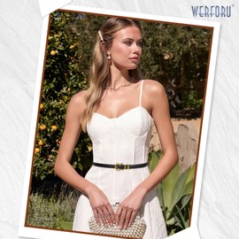 WERFORU Pack of 2 Women's Skinny Leather Belt for Dresses Women's Belt for Jeans, Black+white