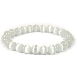 Reiki Crystal Products - Pulsera de selenita natural de 8 mm para curación de Reiki y protección de corrección de Vastu, concentración de espiritualidad y aumento de la creatividad, 8mm, Cristal
