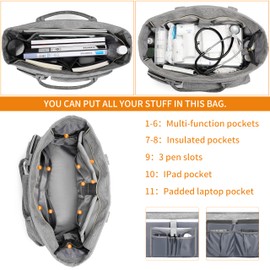 Rabjen Nurse Tote Bag for Work with Padded 15.6” Laptop Sleeve, Medical Supplies Shoulder Bag for Home Health Care