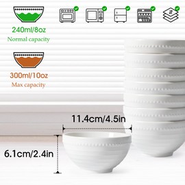 NUTRIUPS 10oz Ice Cream Bowl, 4.5in Small Bowls, Set of 4 White Ceramic Bowl for Dessert Snack Rice Side Dishes