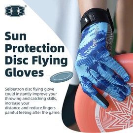 Seibertron S.P.S.G-5 Ultimate Flying disc Gloves Super Grip and Disc Gloves Sun Protection Breathable Touchscreen Sport Frisbee Glove with 1 Black Glove Clip Adult Blue S