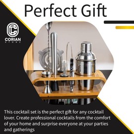 Corian Store - Bartender Kit with Cocktail Shaker Set – Complete Mixology Kit for Home Bar – Bar Tools Set with Muddler, Jigger, Spoon & Strainer – Barware Set for Beginner- Large Ice Cube Molds