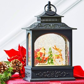 Raz Imports Holiday Water Lanterns 11" Santa in Sleigh Lighted Water Lantern - Premium Christmas Holiday Home Decor