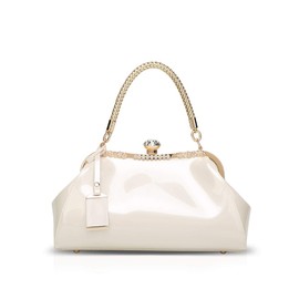 NICOLE & DORIS Handbags for Women Patent Leather Handbags Evening Bag for Party Wedding Shoulder Bag, White, Elegant