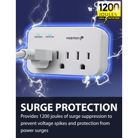 Fosmon Fosmon Refrigerator Surge Protector, 3 Outlet Heavy Duty Appliance Surge Protector with High Joules for Fridge, Microwave, Washing Machine, Garage Door, 1200J, 1875 Watts, 3 Prong, ETL Listed