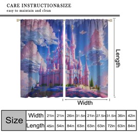 Colorful Princess Castle Curtains for Girls Kids Fairy Tale World Magic Cartoon Blackout Window Drapes for Bedroom Living Room Kitchen Cafe Decor （W21xL45 Inch） x2 Decor