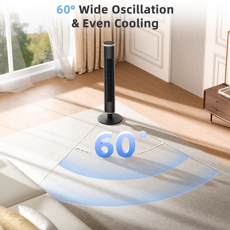 COWSAR Tower Fan with Remote, 6 Speeds, 4 Modes, 24H