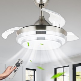 Bella Depot Retractable Ceiling Fan with Lights and Remote with 3 Color Change, Timing Options, Silent Noiseless for Dining Room Bedroom Kitchen (Nickel Brushed, 42")