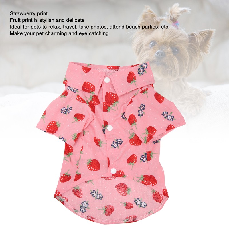 Dog Summer Shirts Cute Strawberry Print Turn Down Collar Snap