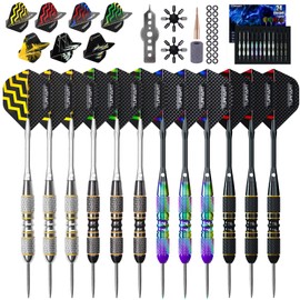 Darts Metal Tip Set - Steel Tip Darts Darts Set Professional Metal Darts 12 pcs 24 Grams Pro Dart Set with Stylish Case Aluminum Shafts Extra 9 Flights