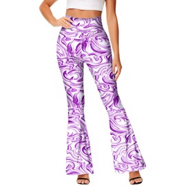 70s Flare Pants for Women Parties Disco 60s Hippie Pants Ripple Skinny Purple Yoga Trousers S