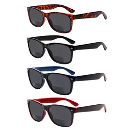 4 Pack Bifocal Reading Glasses Grey Lens Spring Hinge Outdoor Sunglasses Fashion Bifocal Sun Readers for Men Women (4 Mix C2, 2.50)