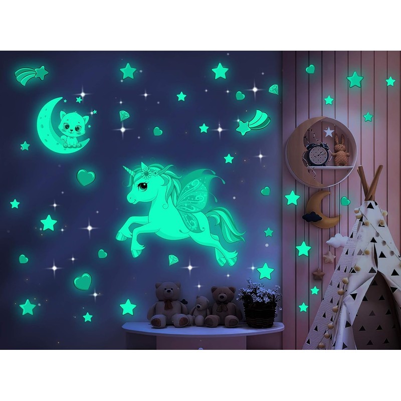Unicorn Star Wall Stickers Fluorescent Rainbow Wall Stickers Decor for