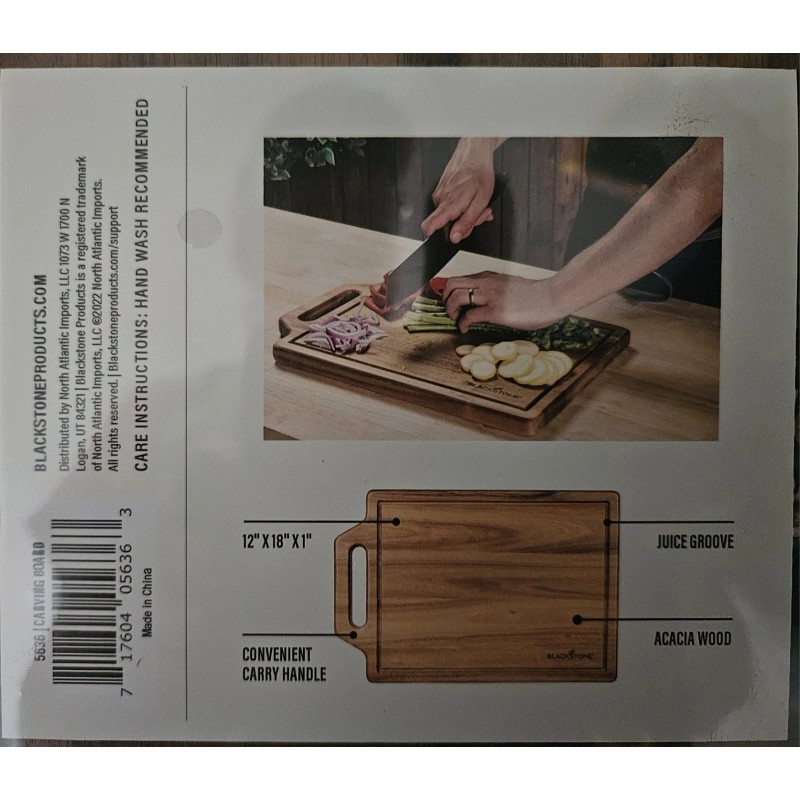 Blackstone Acacia Culinary Wood Carving Cutting Board 12"x 18"x 1",