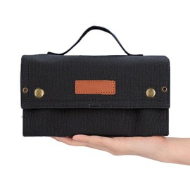 Travel Spice Kit, Portable Spice Bag with 10 Spice Jars, Canvas Seasoning Storage Bag Organizer, Seasoning Bottle Holder with Mini Condiment Bottle, Condiment Container Set for Camping BBQ(Black)