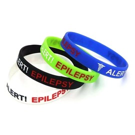 Pack of 4 Alert Epilepsy Awareness Medical Wristband Women's Mens Band Bracelet Set in Case of Emergancy (Large 20cm)