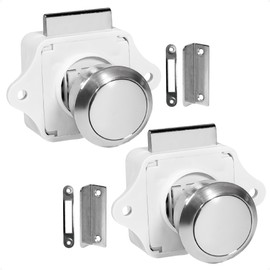 Five Oceans 2-Pack Polished Stainless Steel Keyless Push Button Latch, Marine Boat, RV, & Home Cabinet Door Latch, 9/16" to 1" Door Thickness, Push-to-Open, Easy Install, Corrosion-Resistant - FO92-M2