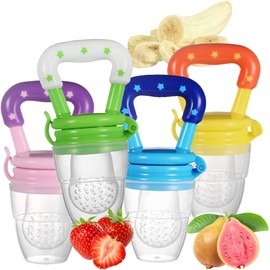 SAYCHEESE Baby Food Feeder Juego de 4 Chupones alimentadores para bebés - Bolsas de alimentación de silicona de grado alimenticio libre de BPA, Ideal para introducir alimentos sólidos Fruta y Papilla desde 4 meses de forma segura y fortalecer la dentición