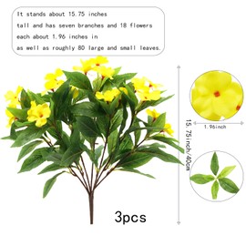 JOJAZE 3PCS Artificial Flowers Outdoor Impatiens Bouquet for UV Resistant Silk Flowers Faux ​Impatiens Bushes Yellow ​for Patio Lawn Garden Outdoors Pot Hanging Basket Porch Decoration