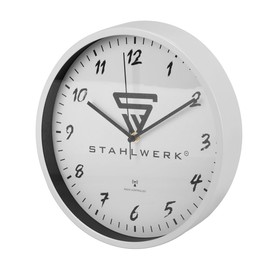 STAHLWERK Wall Clock 30 cm White Workshop Clock Radio-Controlled Wall Clock Office Clock Kitchen Clock with Aluminium Housing and RCC Movement