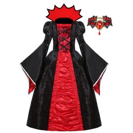 SIZGAROOT Vampire Costume for Girls Kids Gothic Queen Dress (6-8 Years)