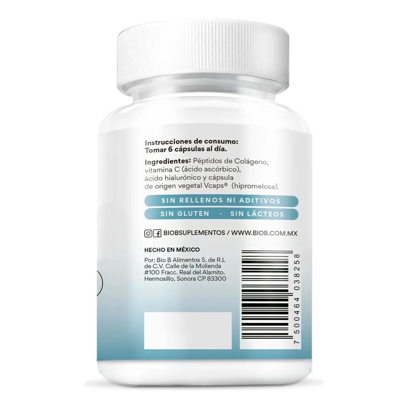 BIO B Colágeno Hidrolizado 90 Cápsulas Veganas Ácido Hialurónico Vitamina