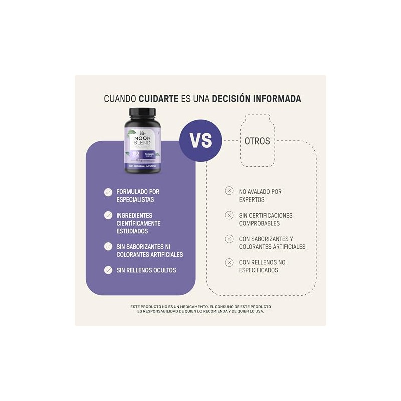 LIFE 360+ Moon Blend Magnesio, Triptófano, Teanina y Manzanilla|180cápsulas