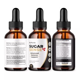 Purvia Sugar Sense Drops Maximum Overall Wellness Health Support Made in USA (3 Pack)