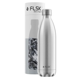 FLSK Stainless Steel Drinking Bottle, Suitable for Carbonic Acid, Insulated Bottle Keeps Hot for 18 Hours and Cold for 24 Hours, BPA-Free and Rustproof, Stainless, 1000 ml
