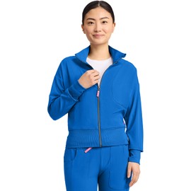 Med Couture Scrub Jackets for Woman Cropped Warm Up Jacket with 2 Pockets, Moisture Wicking Fabric & 360° Stretch - MC303, L, Royal