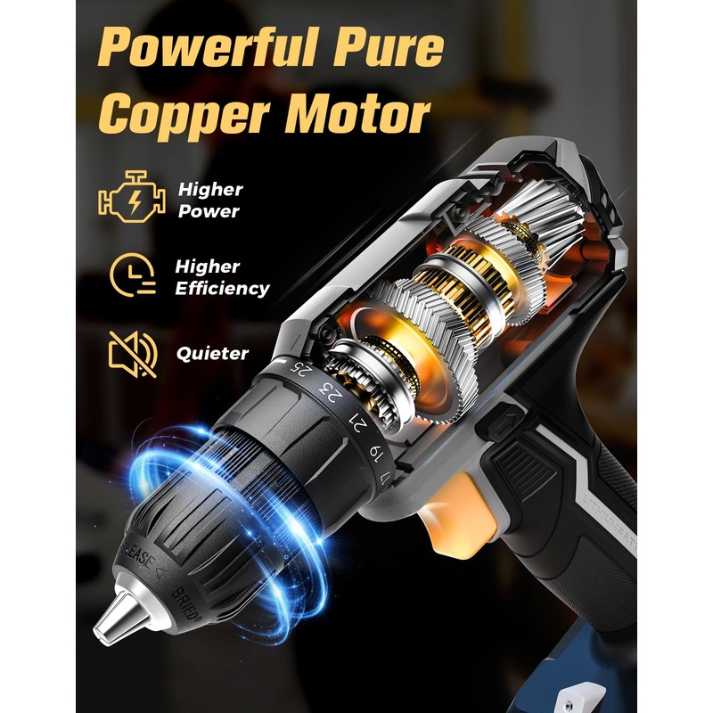 Cordless Drill, 20V MAX Power Drill Set with 2 Batteries