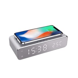 5W Electric Alarm Clock Non Slip Digital Thermometer Clock Multifunctional Wireless Charging Alarm Clock for Bedroom Meeting Travel