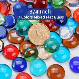 RUOJAS 1LB Mixed Color Flat Glass Marbles for Vases, Mancala Stones Gemstone Beads Vase Filler Decorative Glass Pebbles for Fish Tank, DIY Crafts, Mosaics, Aquarium Decor Rocks, Candle Holders