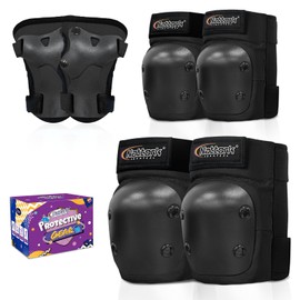 Nattork Knee Pads, Elbow Pads & Wrist Guards for Adult, 6 in 1 Protective Gear Set for Skateboard, Roller Skate, Inline Skates, Cycling and Scooter- Multi Sport Pads Set for Boys, Girls-Black(Small)