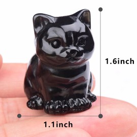 Black Obsidian Cat Crystal Statues, Healing Crystal Kitty Figurine Decorations, Black Cat Gift Lucky Cute Kitten Figurines, Handcrafted Crystal Figurine for Home Décor and Spiritual Protection